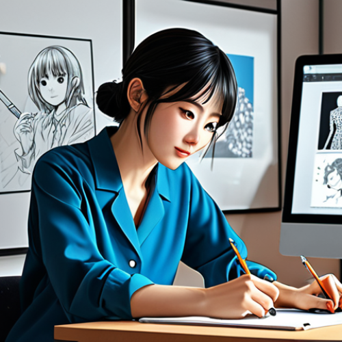 **

"A professional female digital illustrator, fully clothed in a modest, stylish office casual outfit, working diligently at her desk in a bright, modern studio, surrounded by digital art tools. Perfect anatomy, well-formed hands, proper finger count, natural pose, safe for work, appropriate content, fully clothed, professional, family-friendly, high-quality digital illustration, soft lighting, intricate details, Japanese manga style."

**