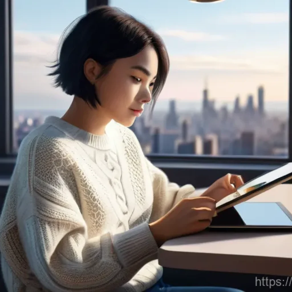 디지털 일러스트 해외 취업 가이드 - **Prompt:** A female digital illustrator in her late 20s, with stylish, short dark hair and wearing ...