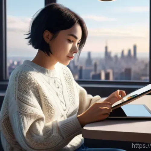 디지털 일러스트 해외 취업 가이드 - **Prompt:** A female digital illustrator in her late 20s, with stylish, short dark hair and wearing ...