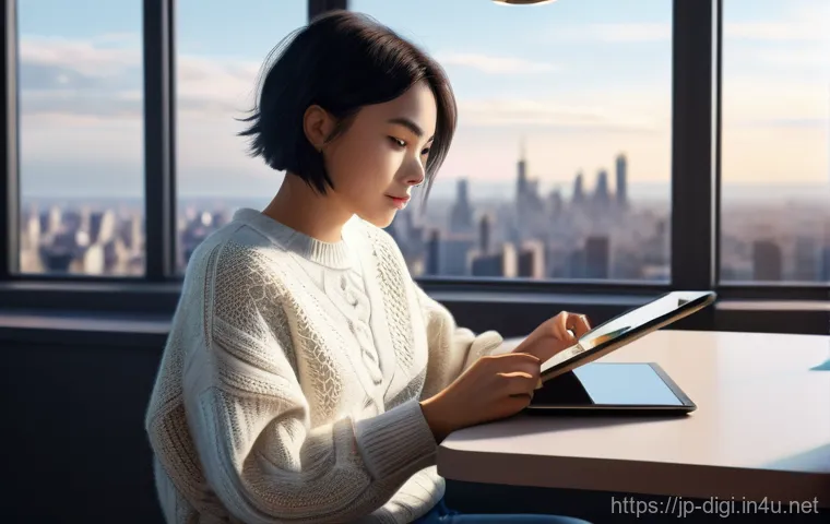 디지털 일러스트 해외 취업 가이드 - **Prompt:** A female digital illustrator in her late 20s, with stylish, short dark hair and wearing ...