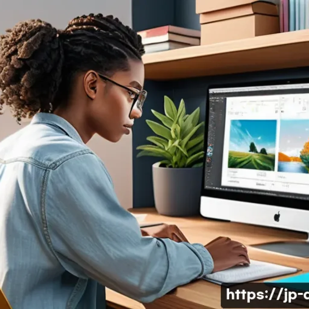 디지털 일러스트레이터로 이직 성공하기 - A detailed digital illustration of a young professional digital illustrator working at a modern desk...