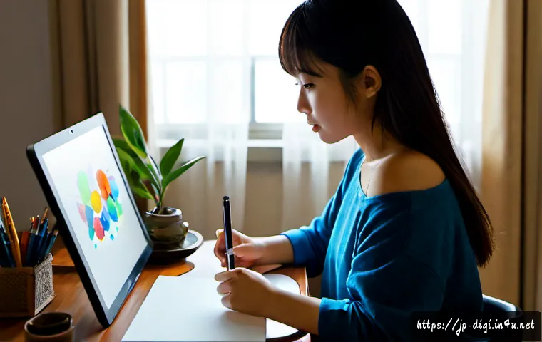 디지털 일러스트레이터로 커리어 시작하는 법 - Photorealistic cinematic scene of a young Japanese digital illustrator beginning her career in a com...